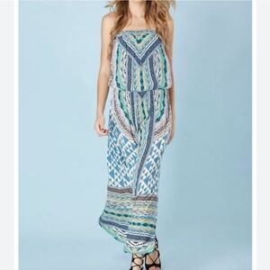 Hale Bob Strapless Bohemian Maxi Dress Tribal Print Size Small